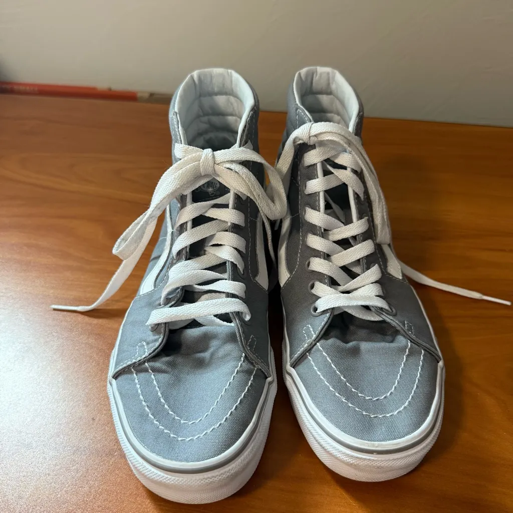 Vans Sk8 Hi-Top Canvas Grey White Sneaker Lace Up Skater Shoe W8.5‎ - Image 4