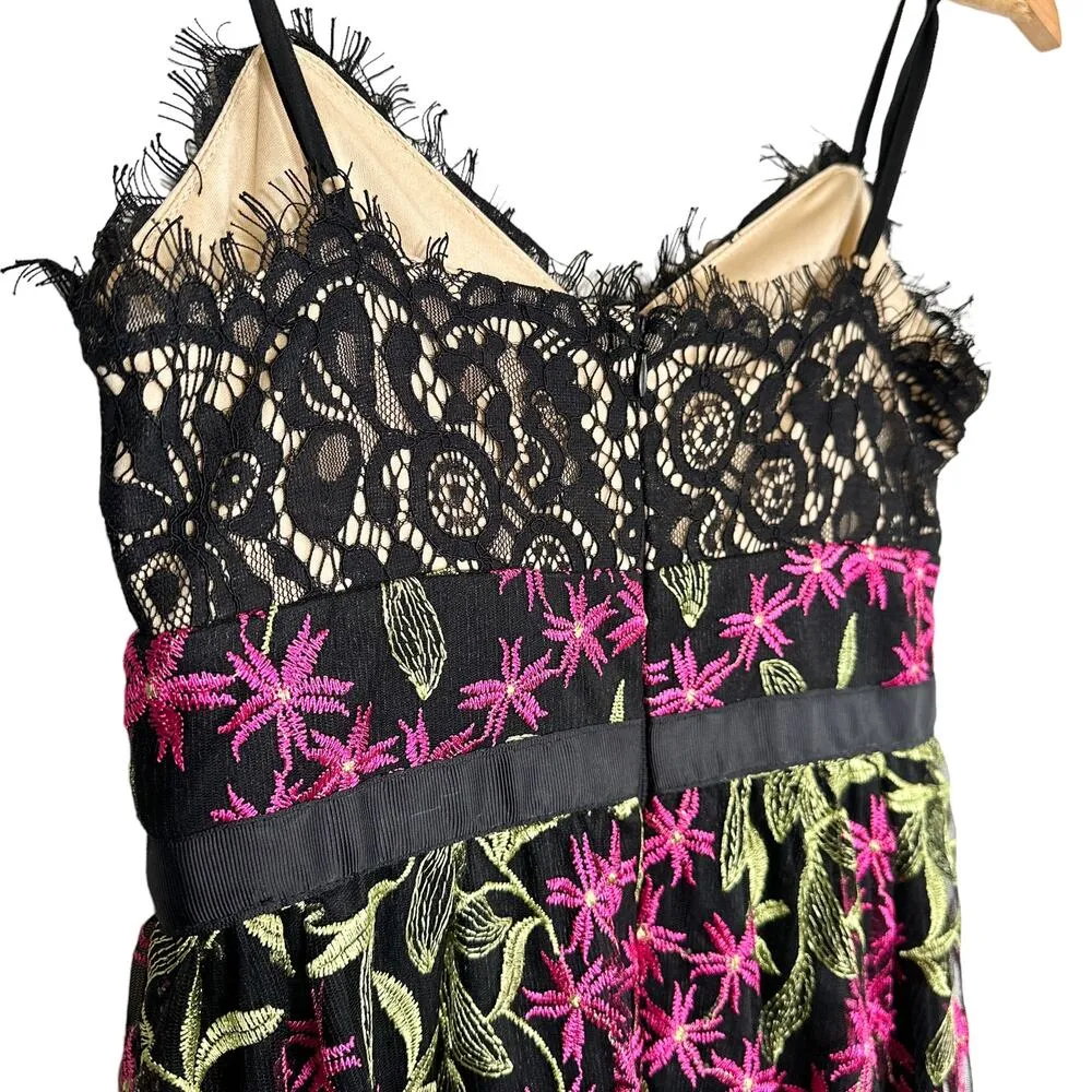 Lulu’s NEW Divine Delight Floral Embroidered Lace Maxi Dress Black Pink Green XS - Image 6