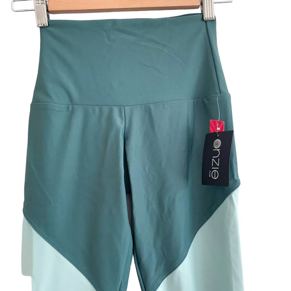 Onzie NEW High Rise Color Block Track Legging Cacti Combo White Green XS - Image 4