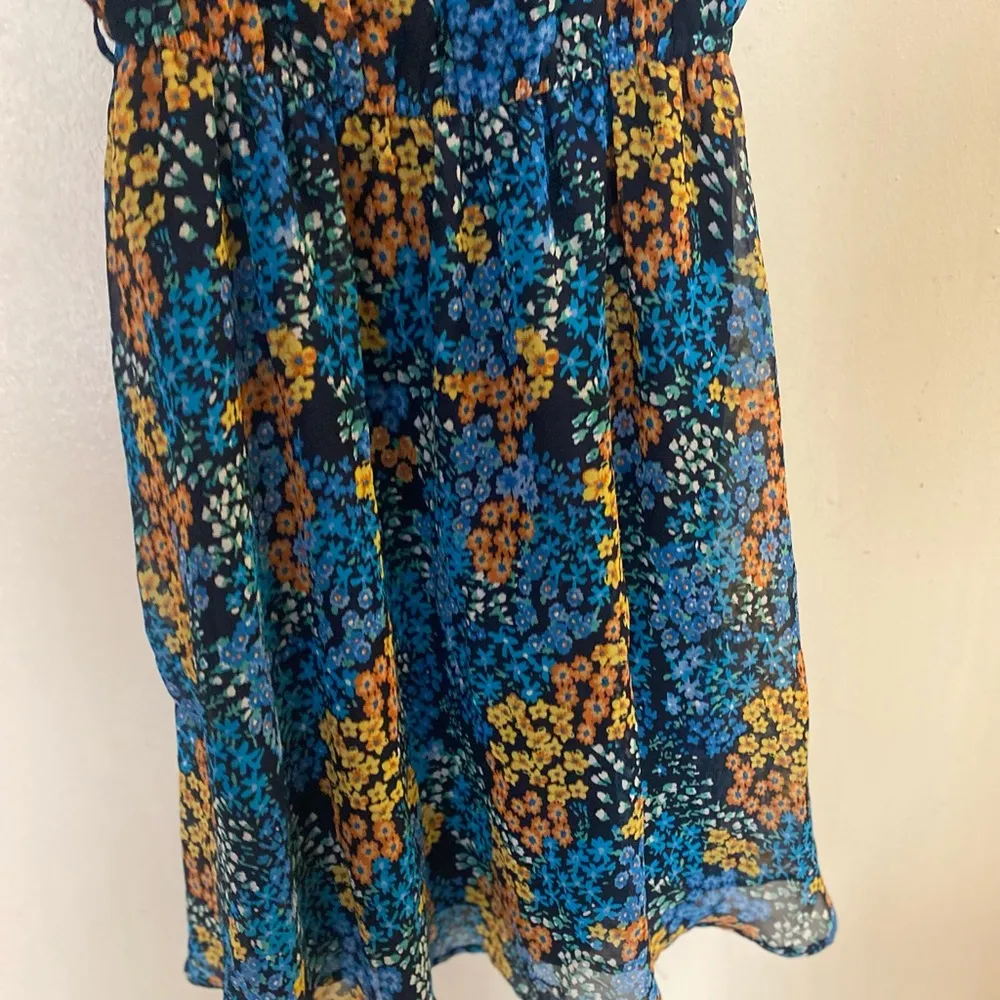 Forever 21 Womens Juniors Mini Sun Dress S Small Floral Blue Orange Yellow - Image 3