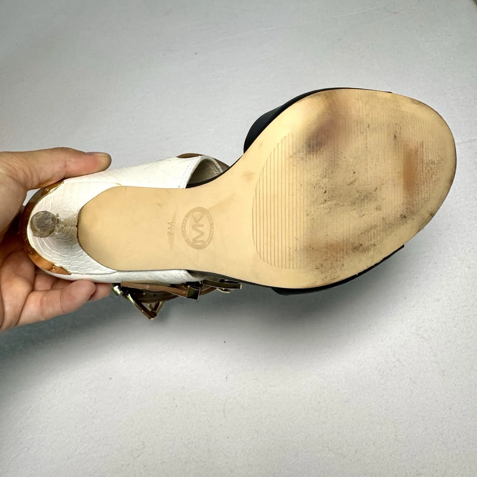 Michael Kors Adrianna Ankle Strap Color Block Buckle Peeptoe Heels Size 7M - Image 10