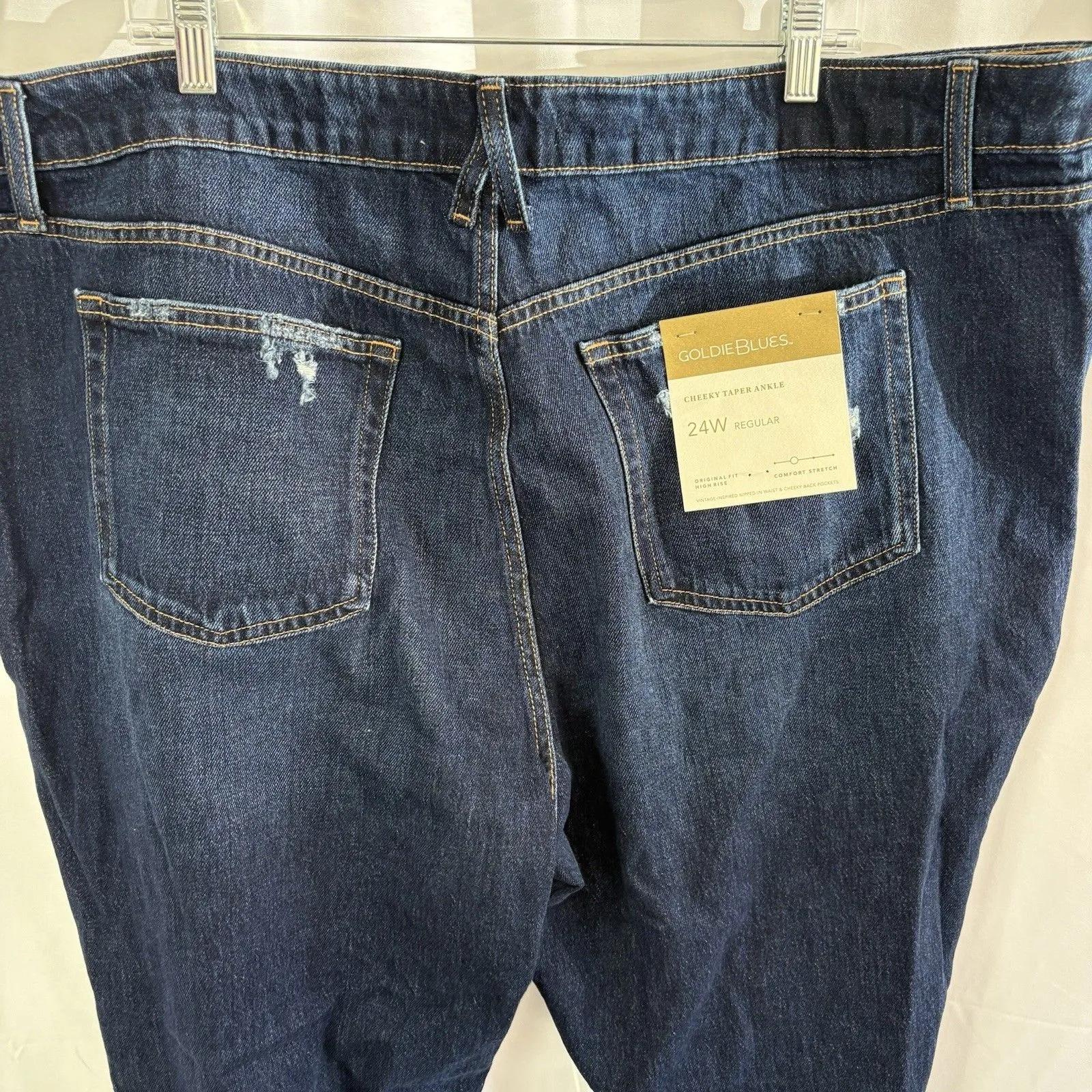 Goldie Blues Jeans Womens 24W Blue Stretch Denim Cheeky Taper Ankle Raw Hem NWT - Image 8