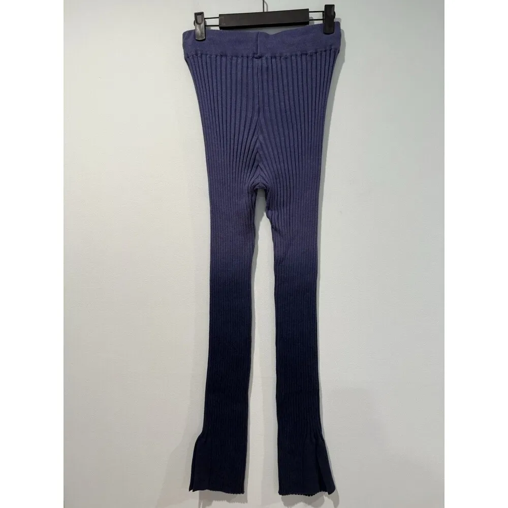 Central Park West Ribbed Knit Pants Women Large Blue Ombre Stretch Lounge Travel - Image 2