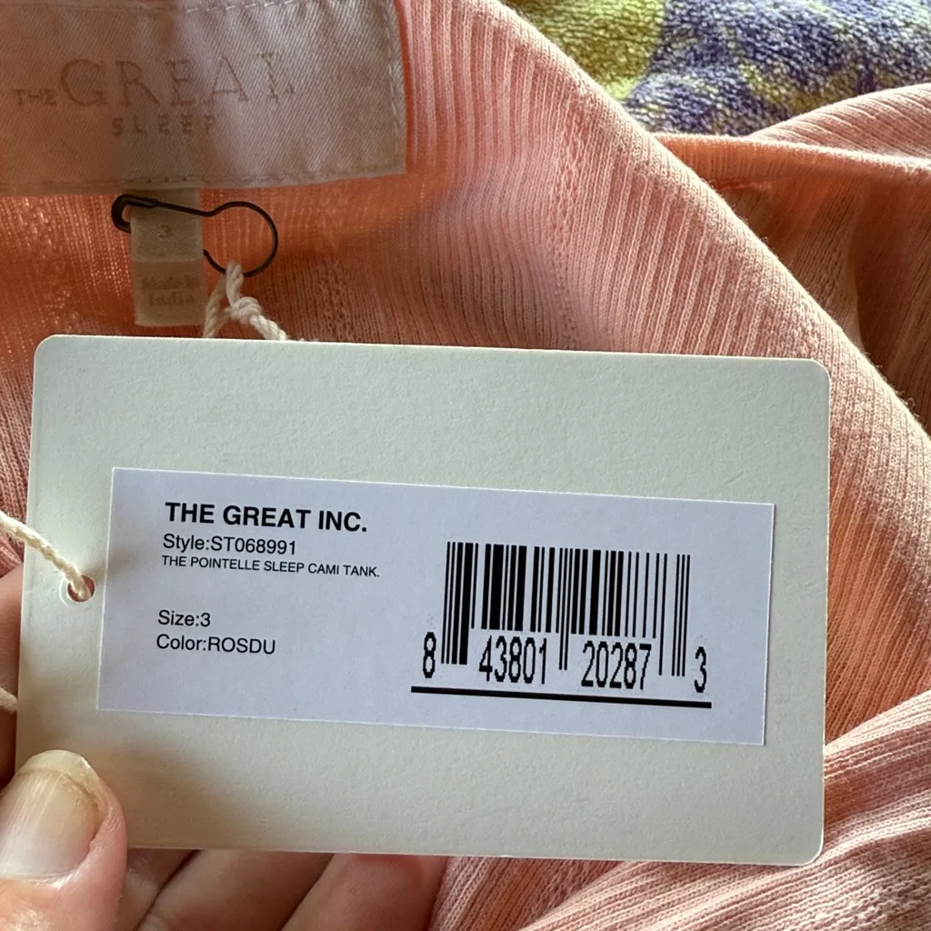 THE GREAT. Pointelle Sleep Cami Pink Size L - Image 9