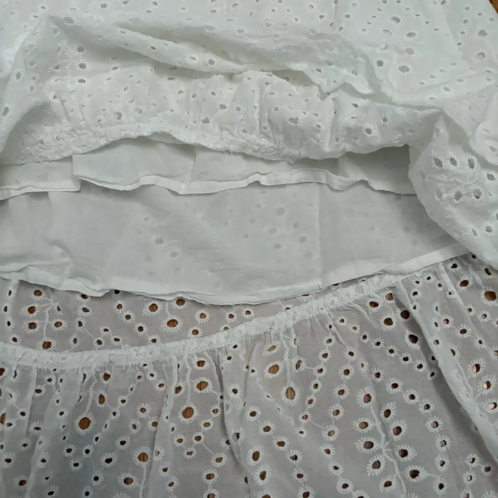 Joie White Eyelet Embroidered Maxi Skirt Boho Coastal Cotton Ruffle Skirt Size L - Image 5