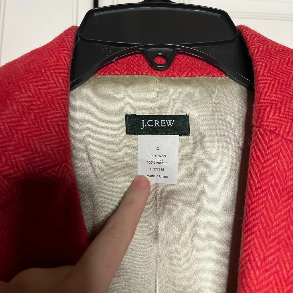 J.Crew 100% Wool Red Herringbone Blazer | Size 4 - Image 13