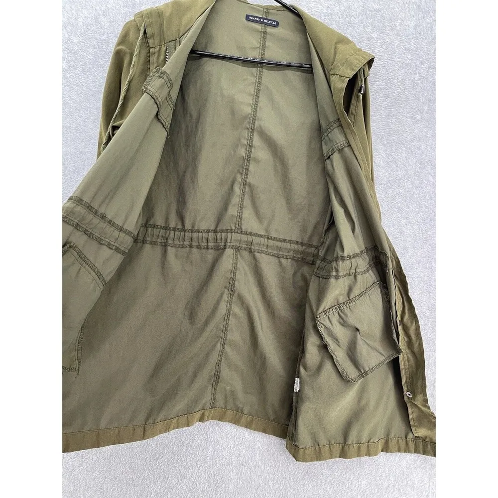 Brandy Melville Women's Olive Green Hooded Full Zip Jacket Long Sleeve One Size - Image 3