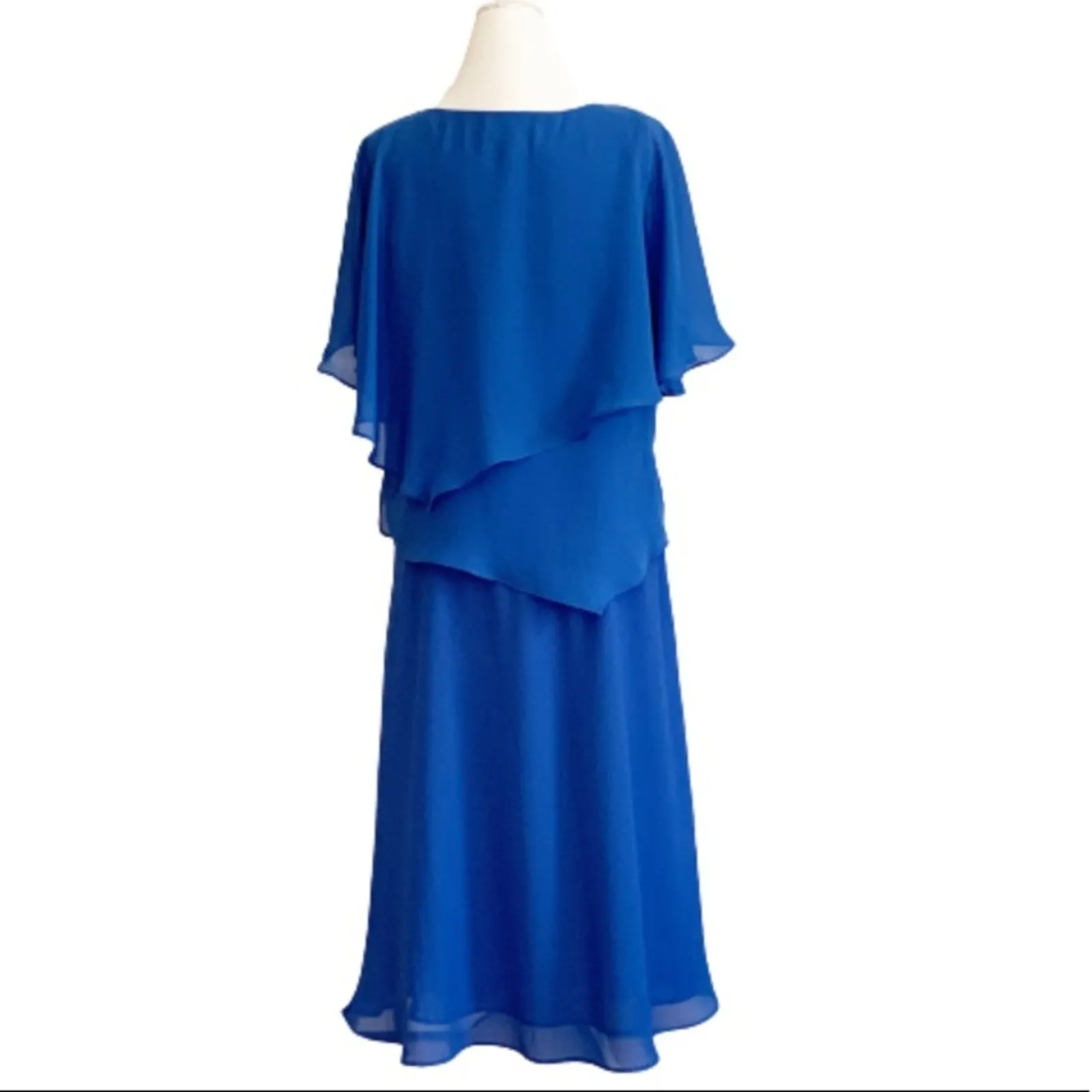 Drapers & Damon Dress Cobalt Blue Georgette Flutter Tiered Two Piece Size 12 - Image 5