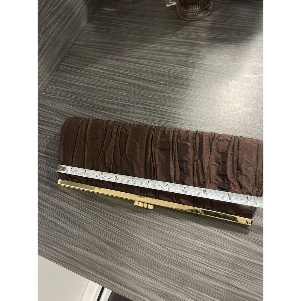 Brown Evening Clutch Purse Loreal Professional Womens Bag Satin Vintage u - Image 2