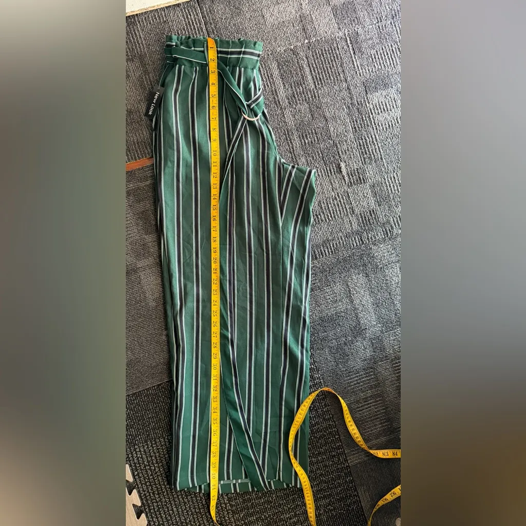 NWT- NEW LOOK Women’s Green Striped Wide-Leg Pants Belted SIZE 1X - Image 14