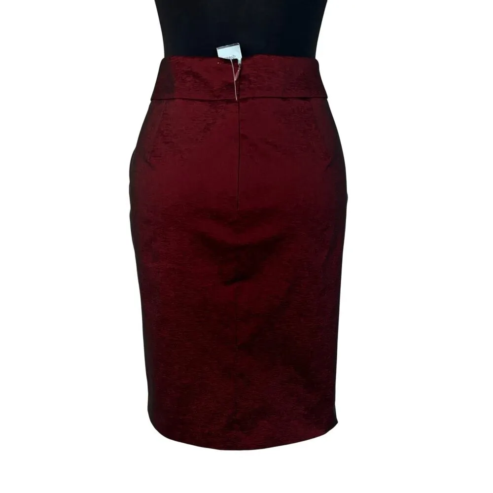 Cache Cranberry Metallic Sheen 9" Slit Evening Day Pencil Skirt Stretch $118 NWT - Image 8