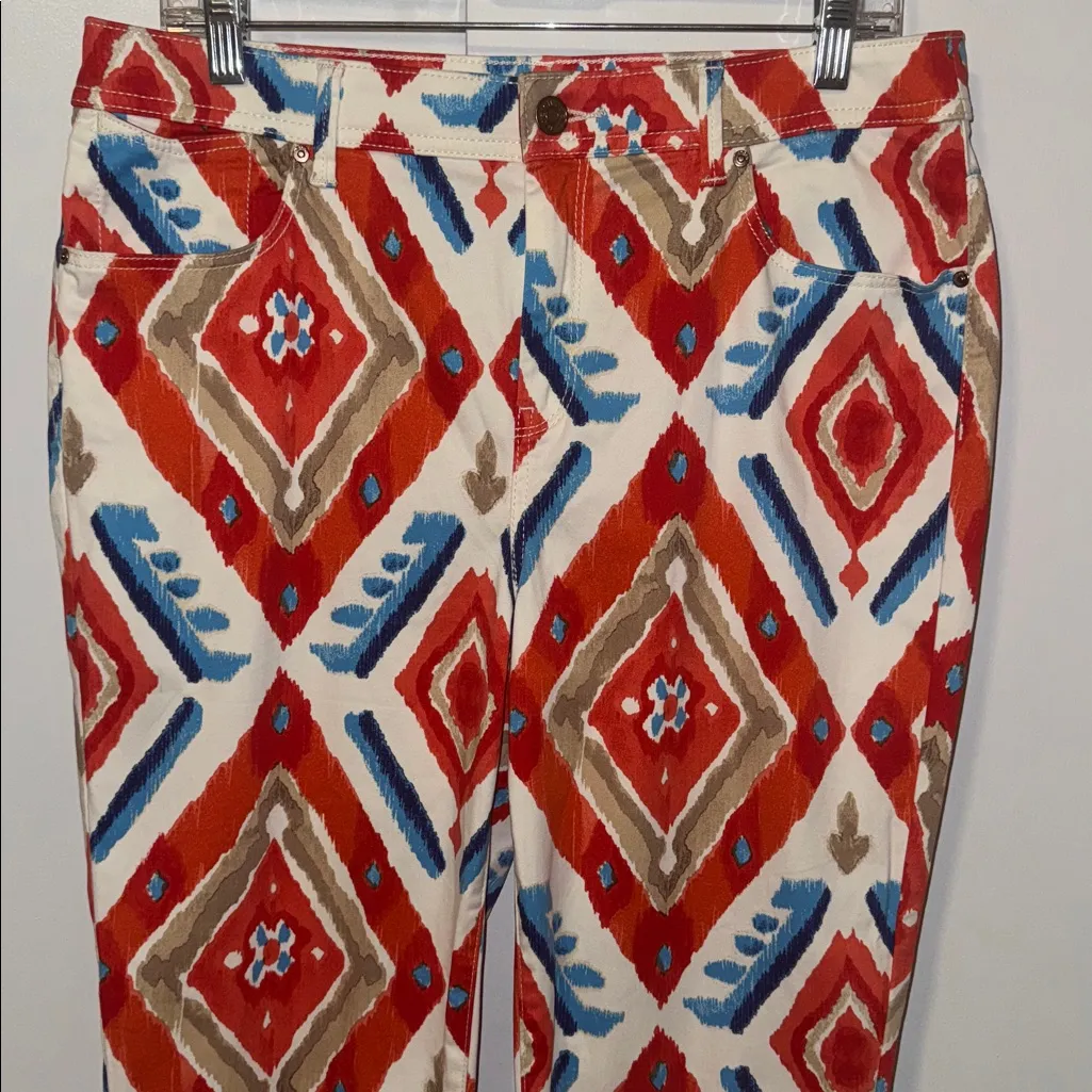 Chico’s Platinum Crop Pants Cropped Boho Ikat Print Women’s Size 1 US 8 - Image 2