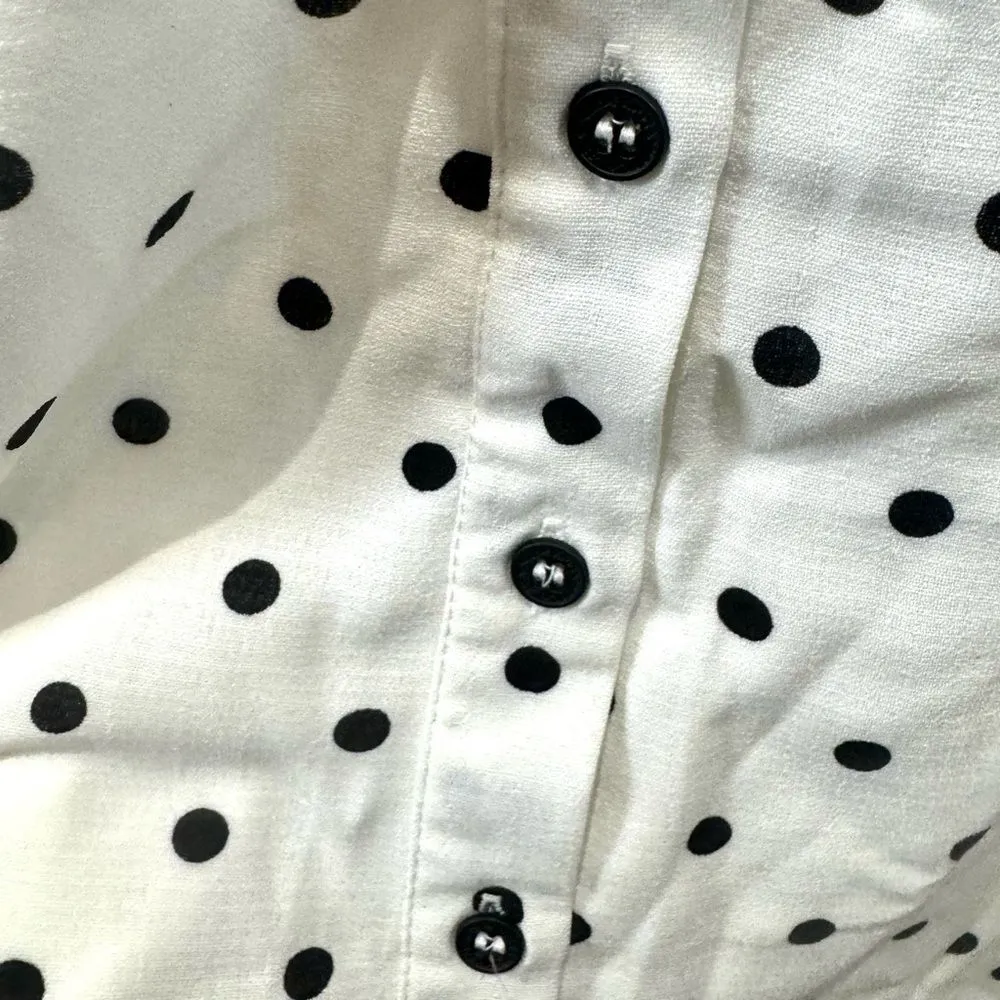 BP white and black polka dot button down tie front midi dress size medium - Image 5