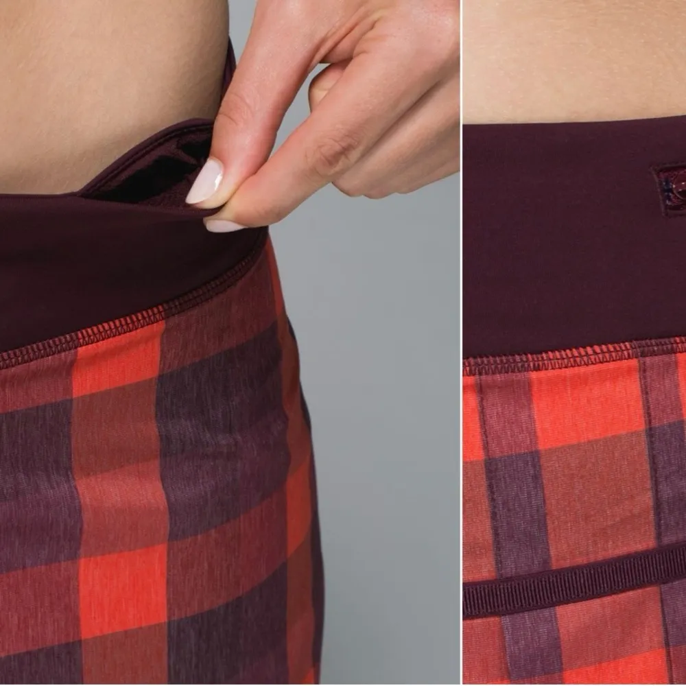 LULULEMON RUN PACE SKORT/SKIRT YAMA CHECK HEATHER FLAMING TOMATO BORDEAUX SZ 10 - Image 6