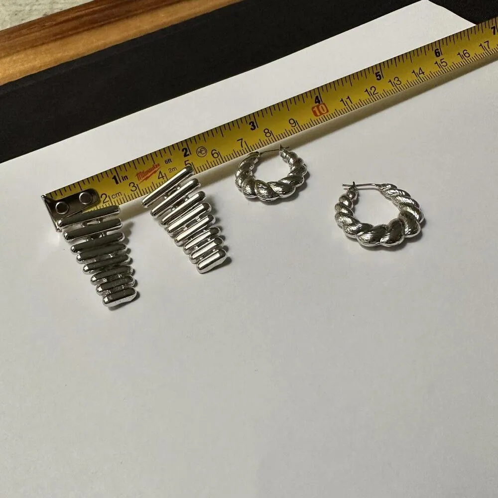 Lot Of 2 Signed Monet Silver Tone Dangle / Hoop Costume Earrings Pierced Mix - Image 6