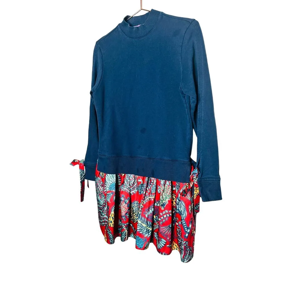 La Double J Blue Floral Long Sleeve Crewneck Tie Sleeves Sporty Dress Size Small - Image 5