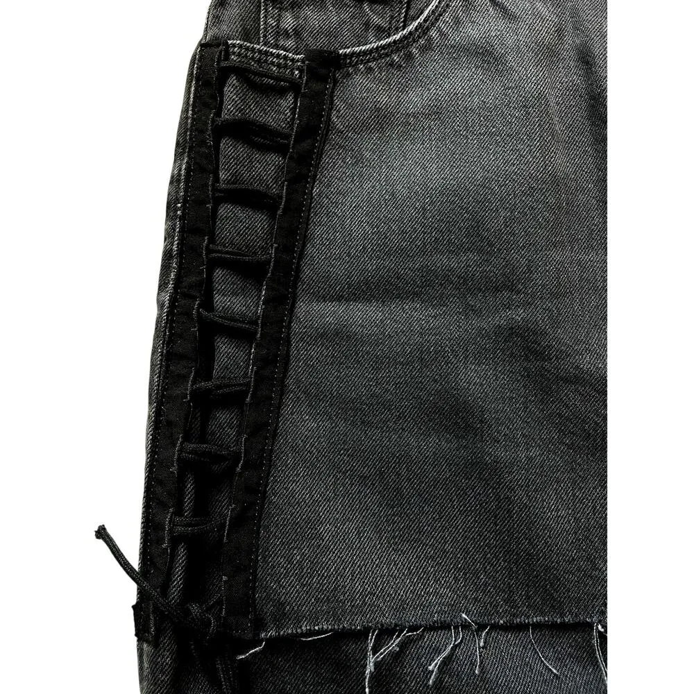 Hudson Los Angeles Viper Black Denim Side Lace-up Mini Jean Skirt 25 - Image 4