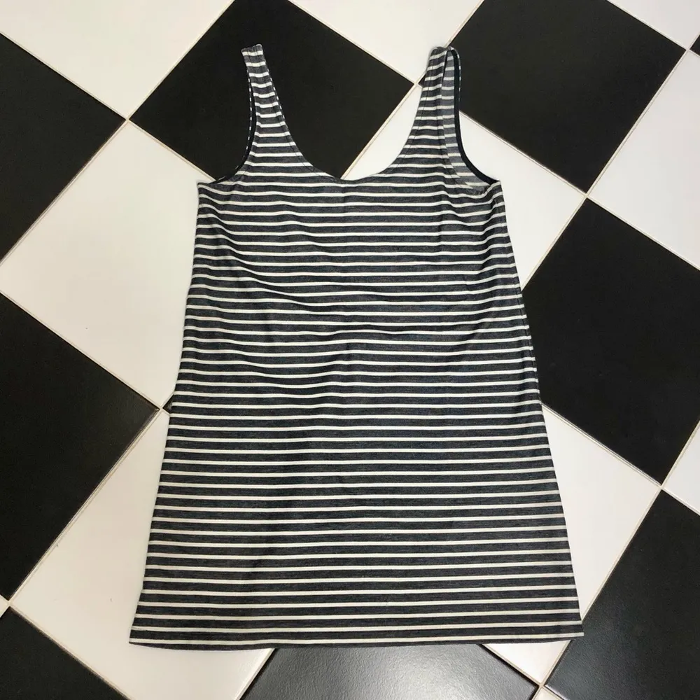 Sleeveless Tank Dress Scoop Neck Cotton Jumper Striped Grey Neutrals M - Image 2