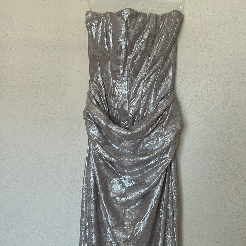 House of CB Persephone Pale Gold Chiffon Mesh Strapless Corset Maxi Dress XS A-C - Image 6