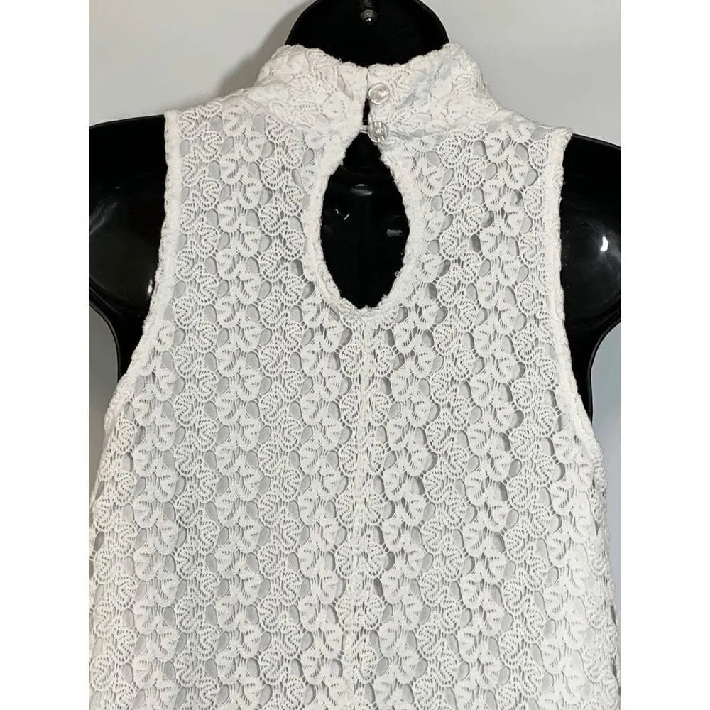 Derek Heart Womens Blouse Halter Turtleneck Sleeveless Lace White Medium - Image 4