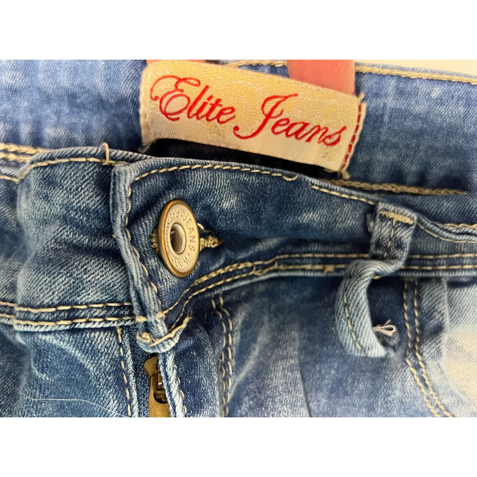 Elite Jeans Ripped Destroyed Blue Jeans High‎ Rise Punk Bohemian Sz 13/14 - Image 3