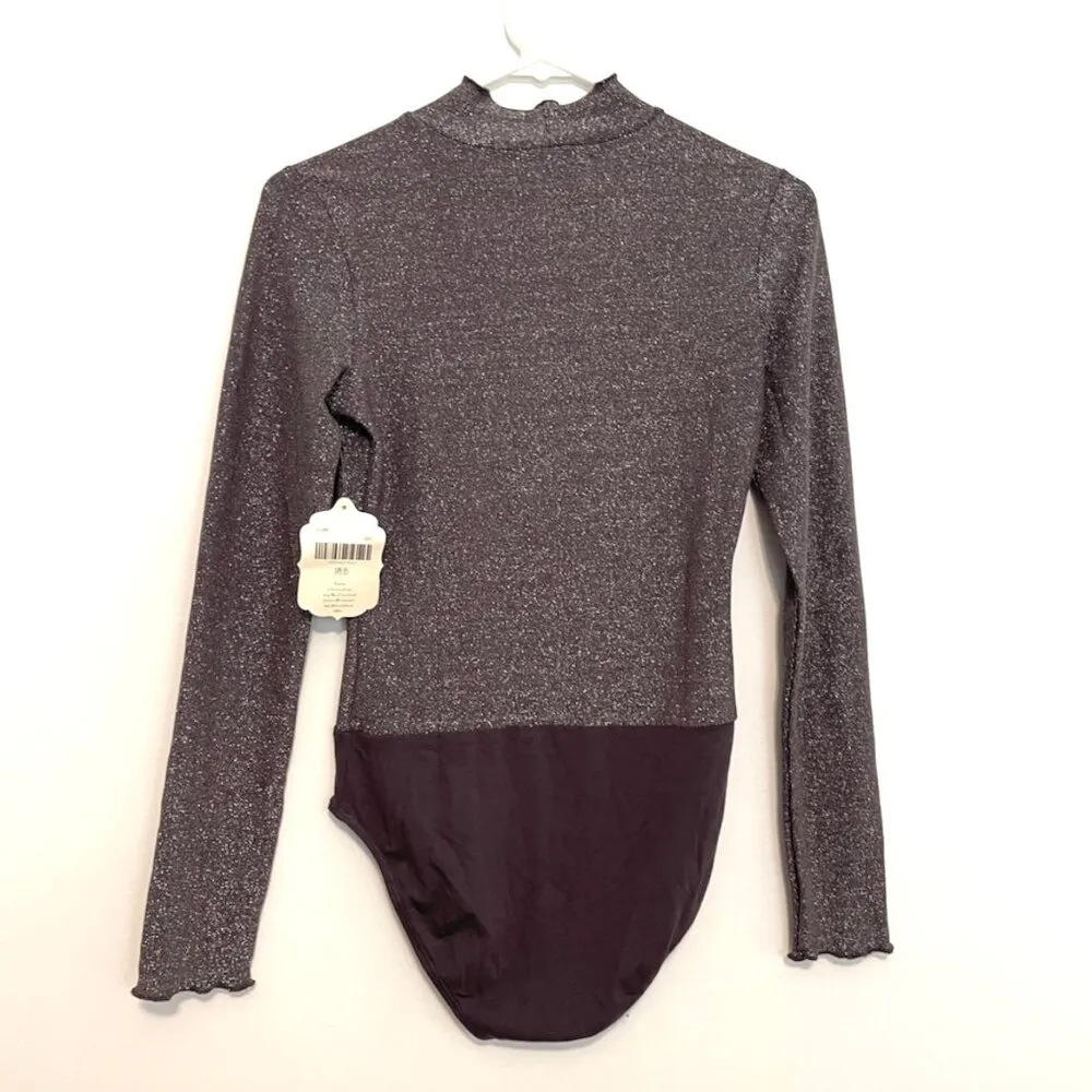 NEW NWT ALTAR'D STATE Taupe Purple Gray Metallic Long Sleeve Mock Neck Bodysuit - Image 10