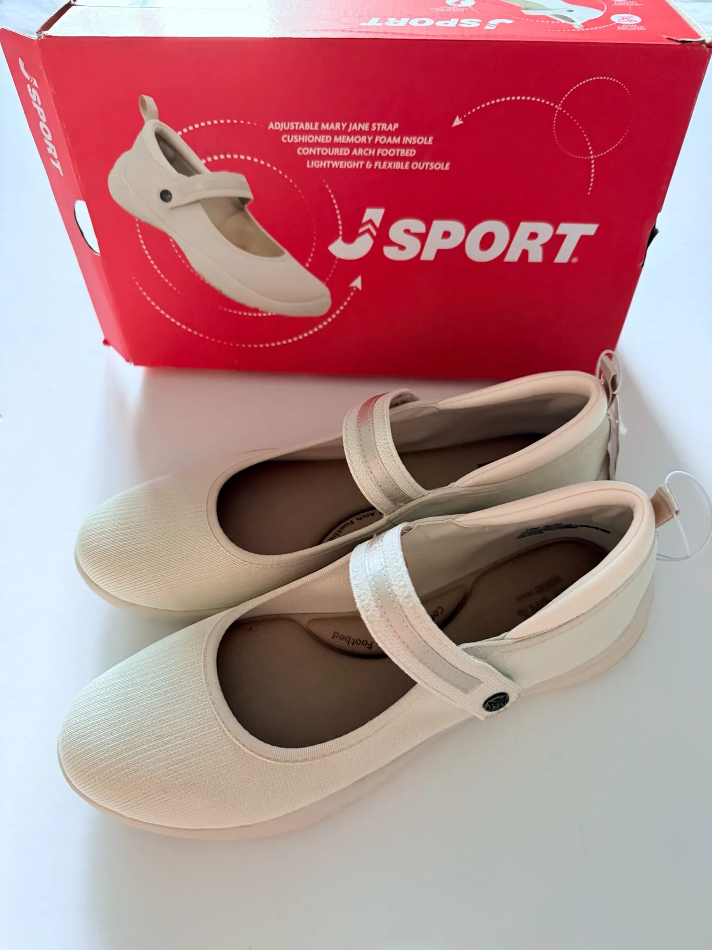 JSPORT Women’s Mary Jane Shoes Cream Beige Casual Flats Arch Support Sz 10 New Tan - Image 2