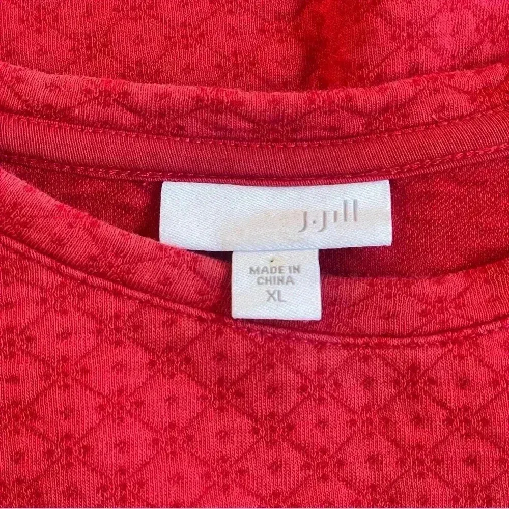 J Jill Red Textured Quilted Cotton Long Sleeve Sweatshirt XL Holiday Valentine’s - Image 4