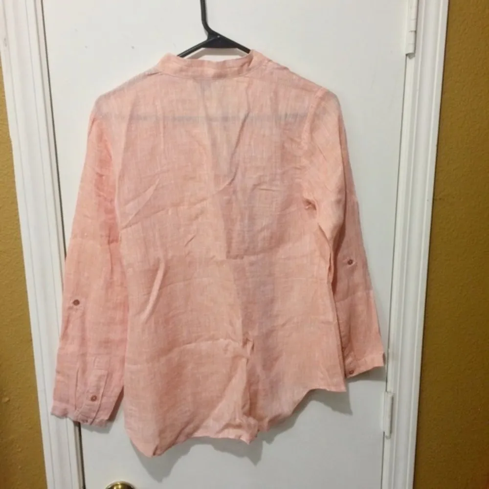 NEW Nic + Zoe women's PP extra petite melon linen button down shirt blouse NWOT - Image 4