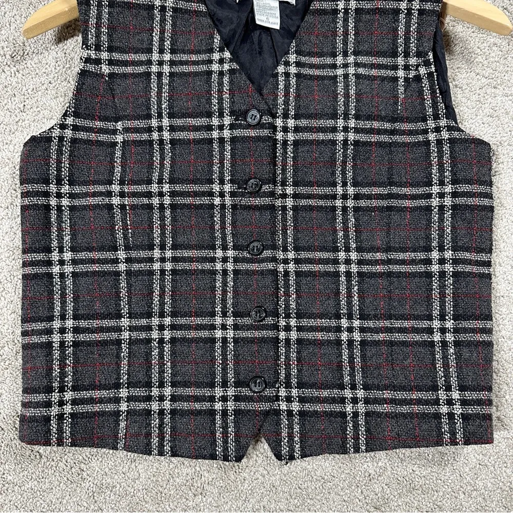 Petite Sophisticate Vintage 90s Wool Blend Cropped Vest Plaid Academia in Gray 6 - Image 3