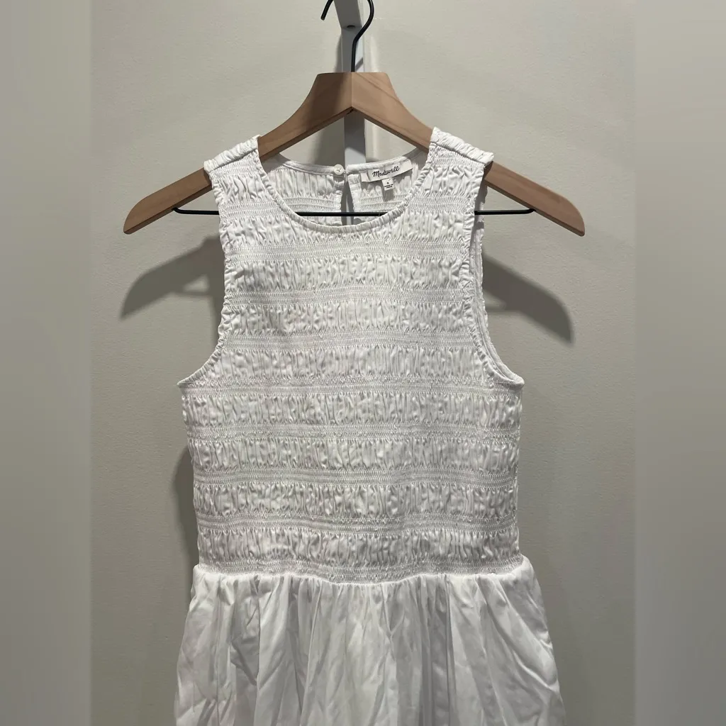 Madewell The Melody‎ Bubble-Hem Smocked Midi Dress In Poplin Size S - Image 4