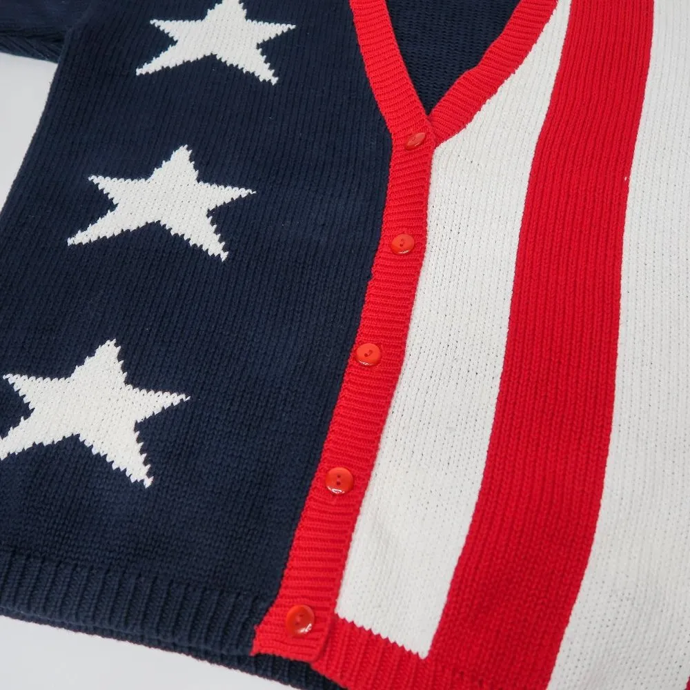 Vintage 80s Casual Corner Forth of July American Flag Cardigan Sweater Size XL - Image 5