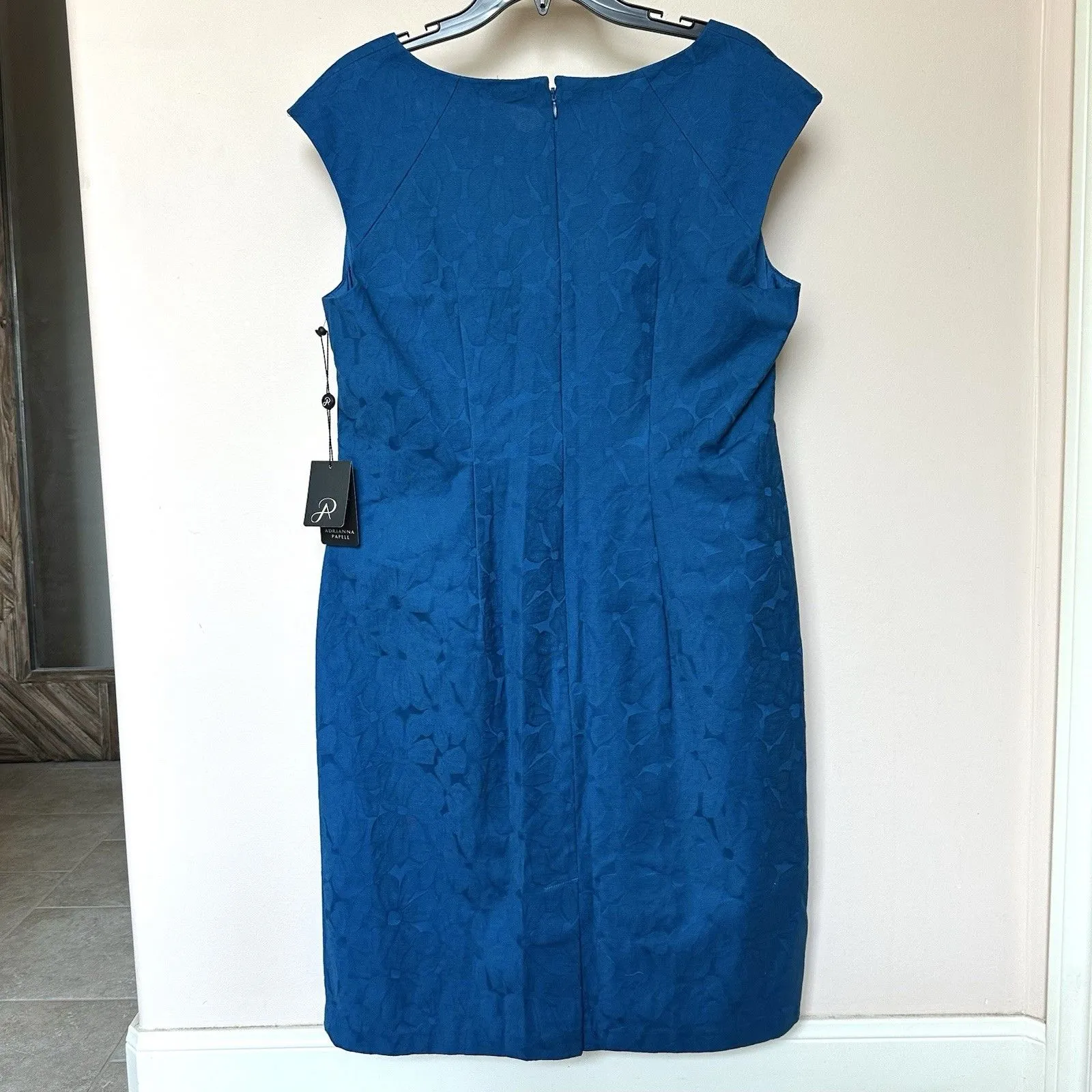 Adrianna Papell Dress 14 Pleated Sheath Midi Sleeveless Blue NWT - Image 3