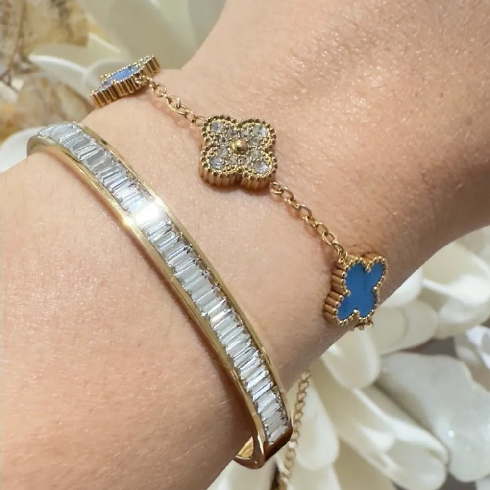 Gold and Blue Clover Bracelet - Image 3