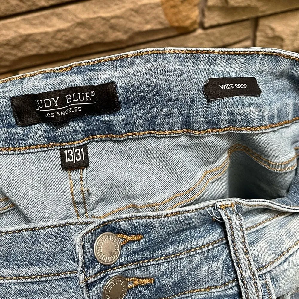 JUDY BLUE Tummy Control High waisted wide crop double button cropped jeans 13 31 - Image 9