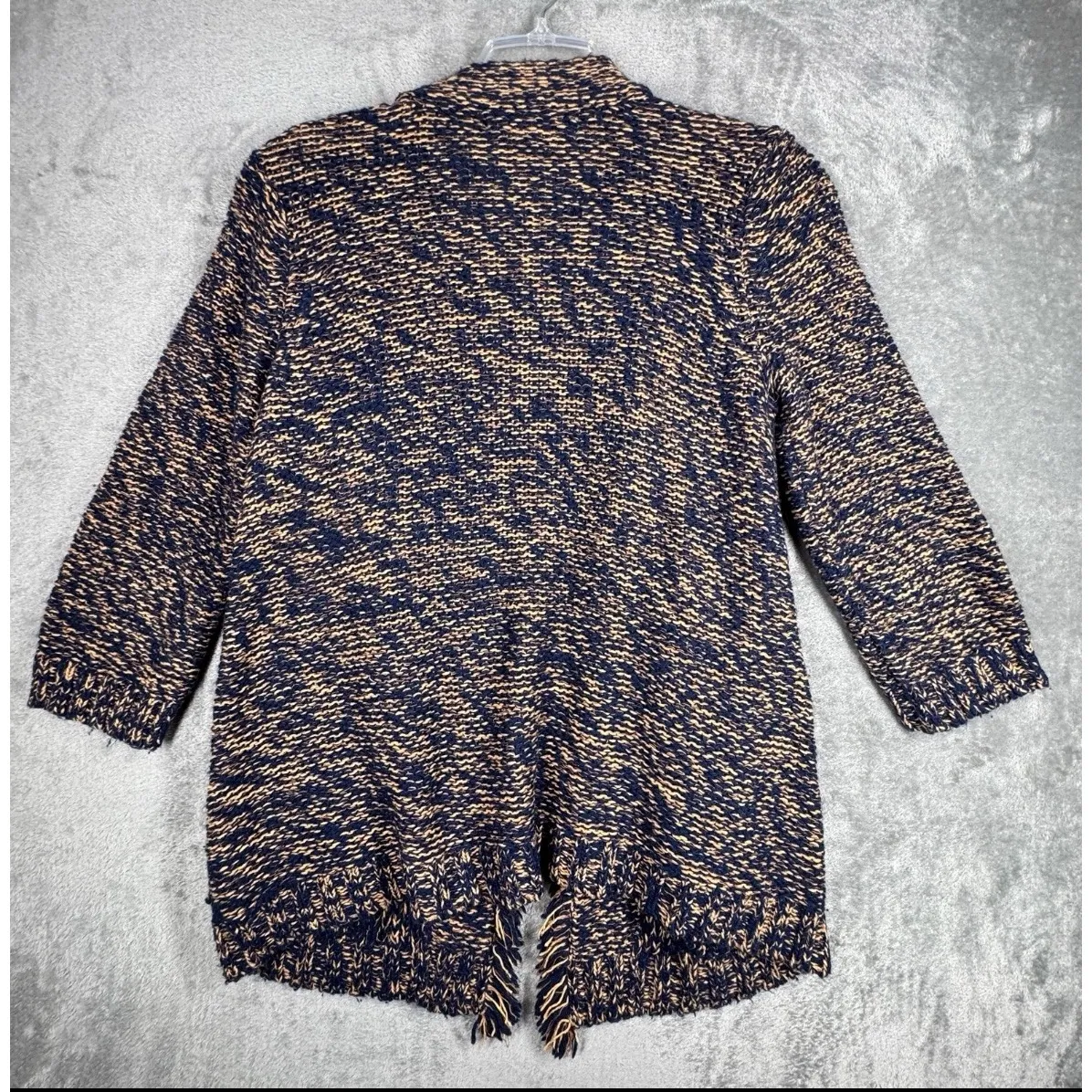 Sparrow Blue Orange Sweater Knit‎ Cardigan Open Front Fringe Trim Sweater Coat M Size M - Image 3