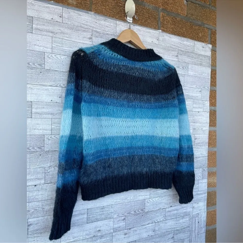 BA&SH Blue Stripe Boo Open Loose Knit
Mohair Wool Blend Pullover size 6 - Image 8