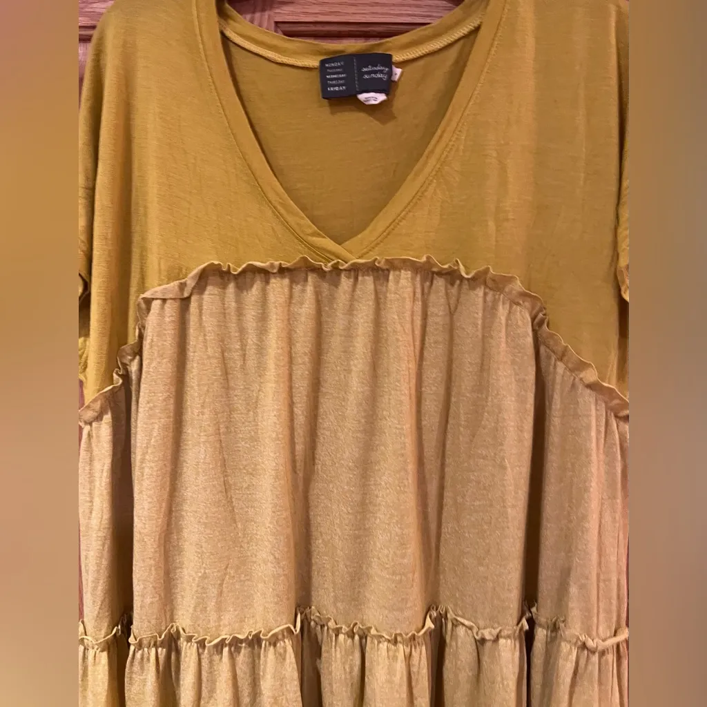 Saturday‎ Sunday by Anthropologie Yellow Tiered Ruffle Maxi Dress Size Small - Image 5