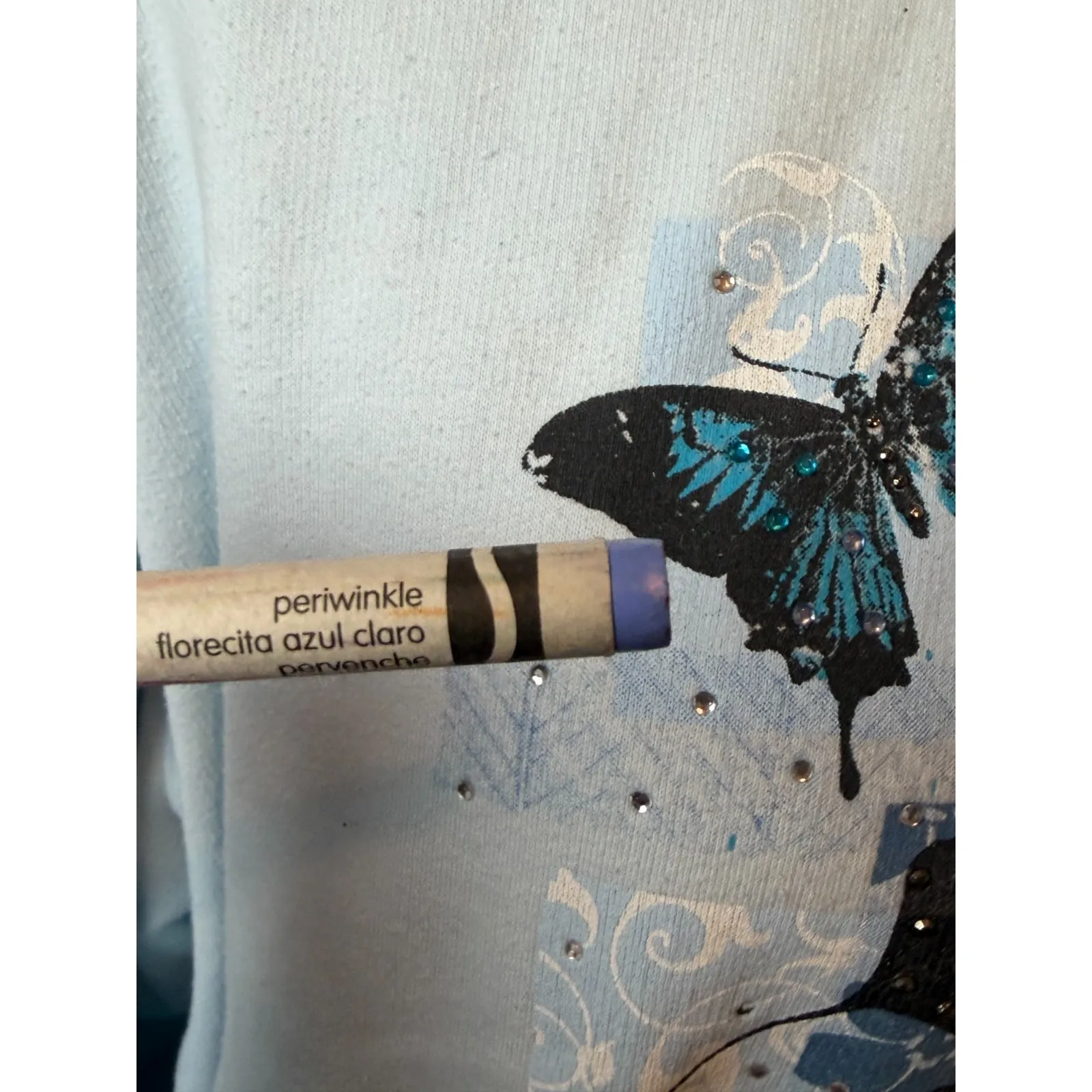 Top Stitch Morning Sun Sweatshirt XL Butterfly Granny Core Vintage cottage Bling Blue - Image 8