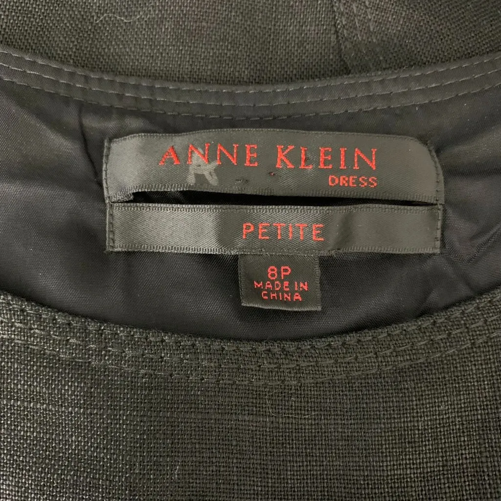 Anne Klein Sleeveless Linen Sheath Dress 8 Petite Black Zip Lined Round Neck - Image 7