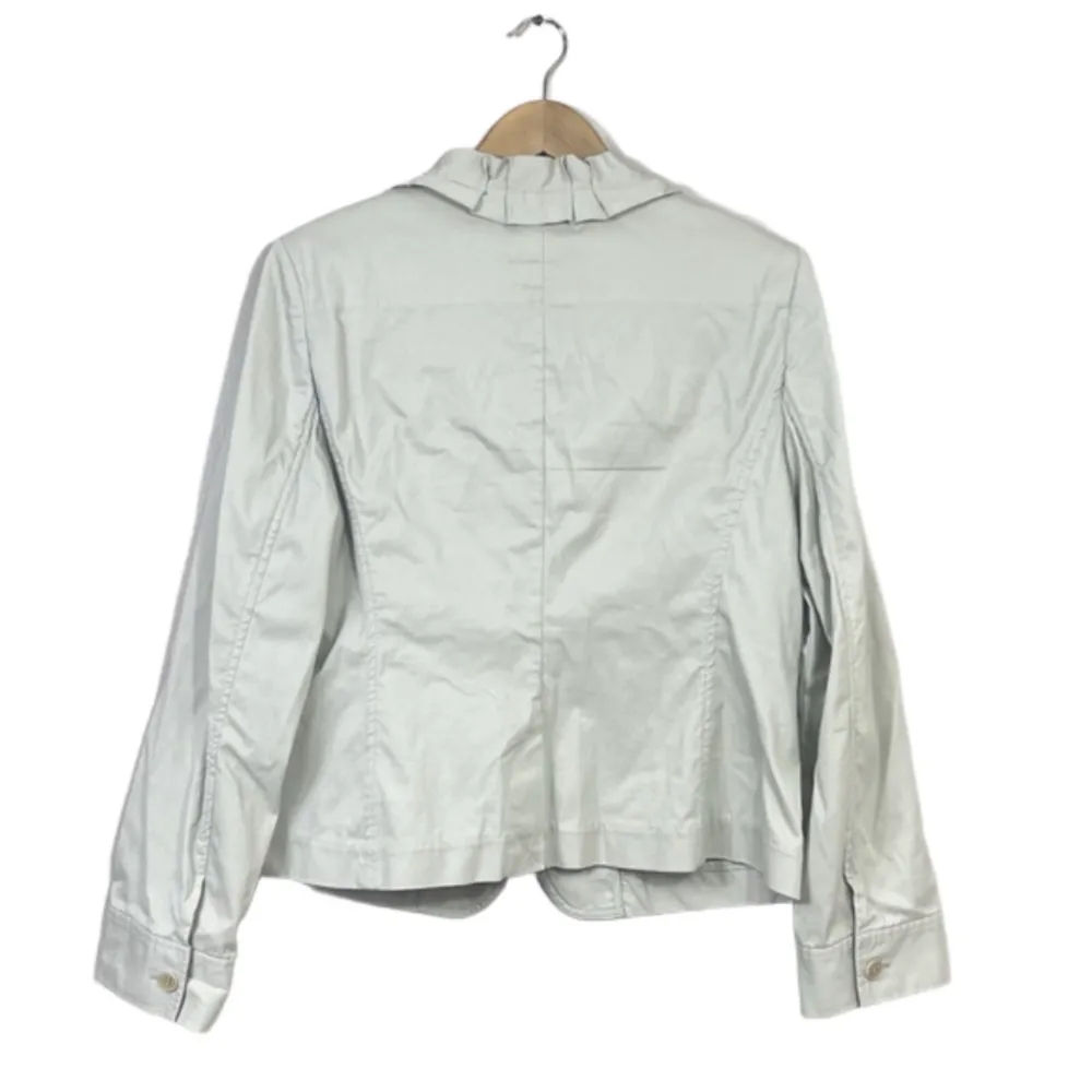 Talbots Blazer Vintage Women’s 12 Khaki Long Sleeve Pocket Front Ruffle New Y2K - Image 2