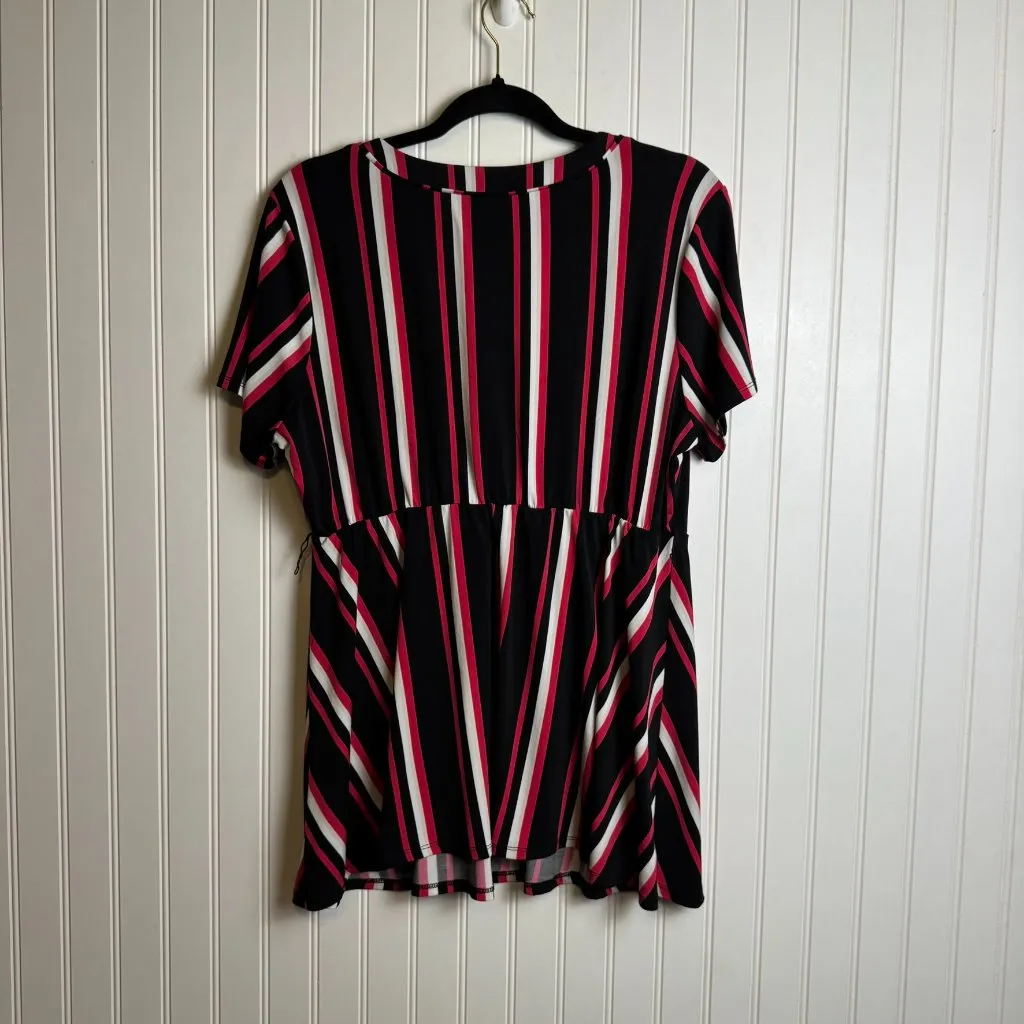 Torrid Black Stripe Wrap Style Short Sleeve Top Missing Belt N17 - Image 4