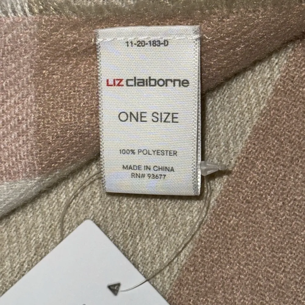 Liz Claiborne Knit Scarf Autumn Plaid Tan Blue Pink NEW - Image 7