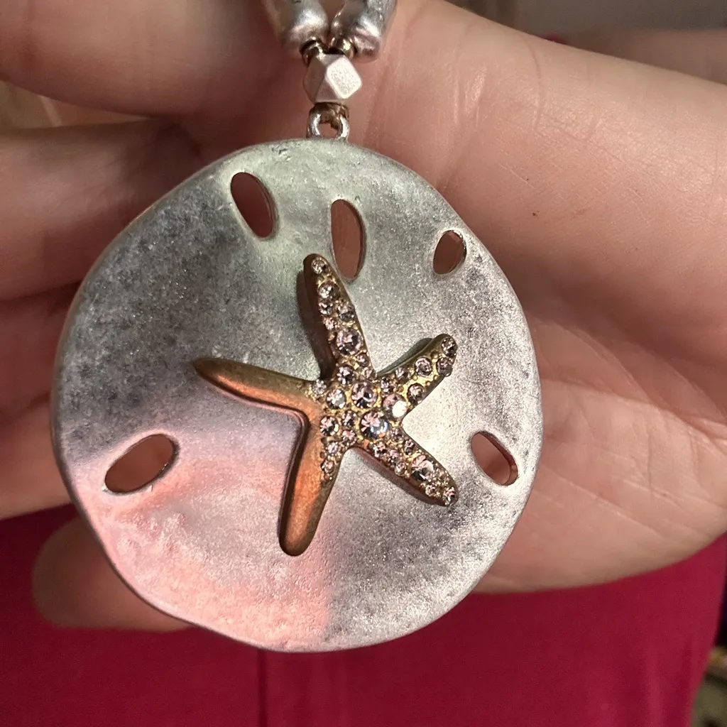 J. Jill Layered Sand Dollar Starfish Pendant Necklace Beach Boho Silver Tone - Image 5
