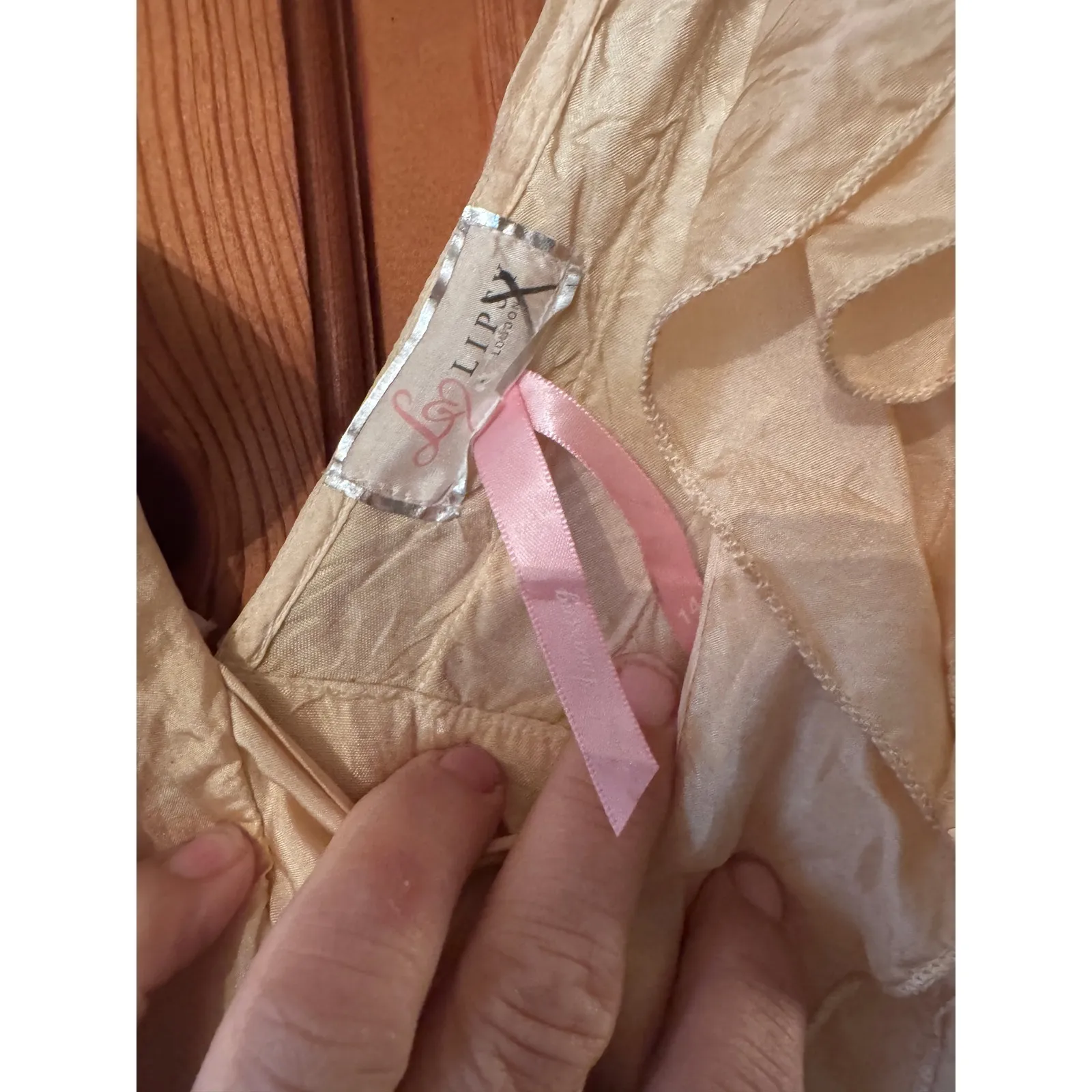 Lipsy London Dress Size 14 Brown Beige Dip Dye V Neck Frill Party 1005 SILK - Image 10