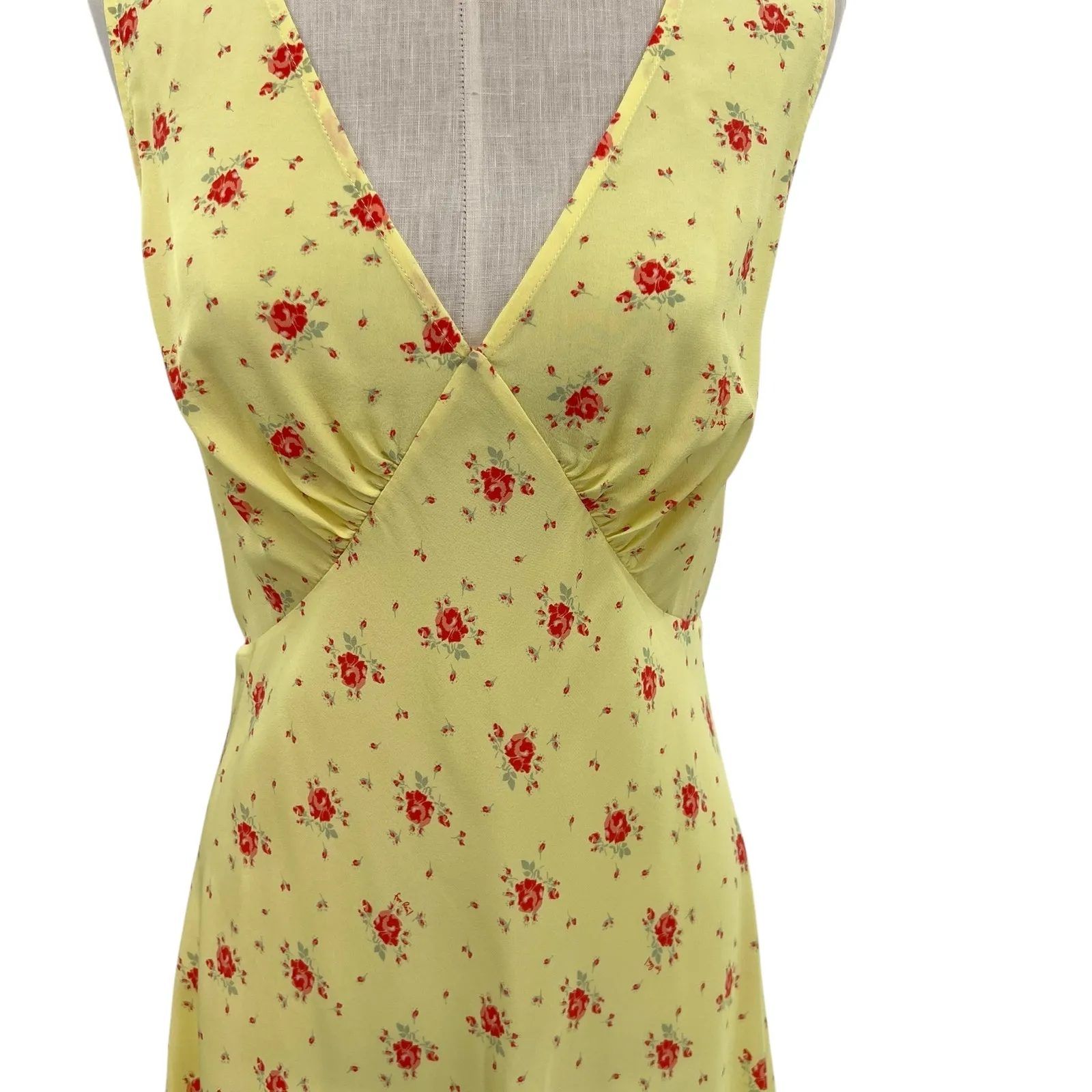 Réalisation Par Isabelli Silk Mini Dress Verona Floral Print Yellow Size Large - Image 5