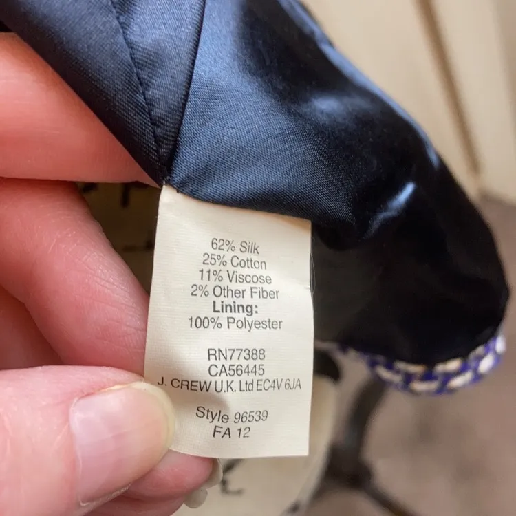 J. Crew Blue & White Tweed Women’s Silk Blend 3/4 Sleeve Cropped Blazer - Image 7