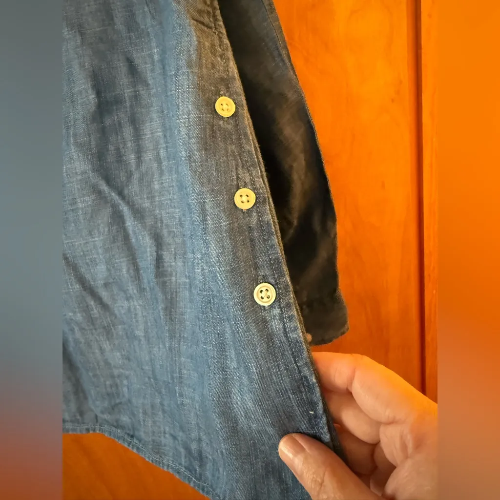 Talbots Long Sleeve Tunic Top Blue Shirt Button Detail Tencel Petite Large LP PL - Image 4