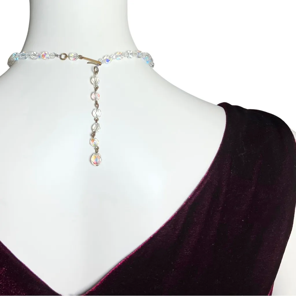 Vintage 50s Clear Crystal Aurora Borealis AB Iridiescent Glass Beaded Y Necklace - Image 5