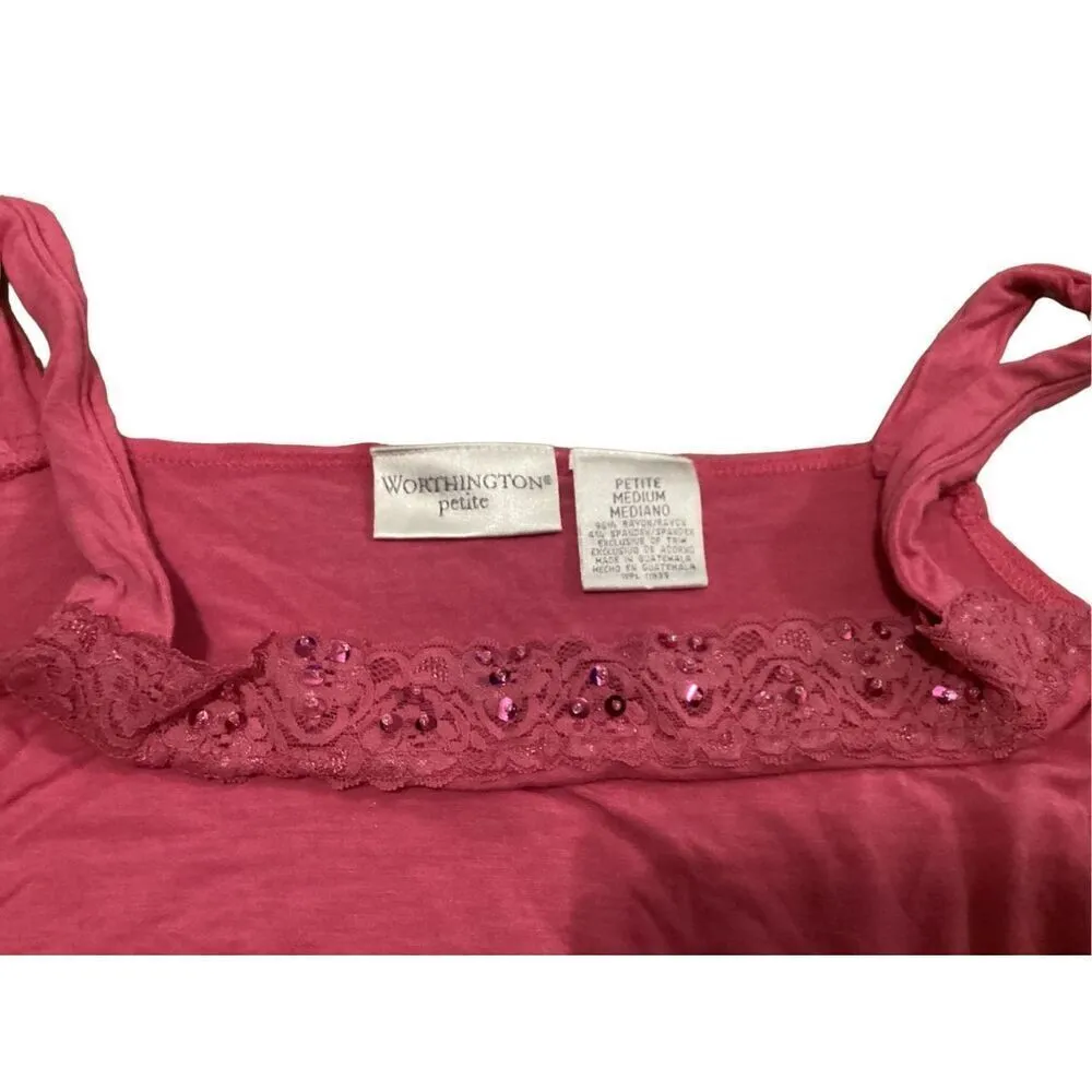 Vintage Worthington Petite Sequin Tank Top Everyday Coastal Beach Preppy Lace - Image 6